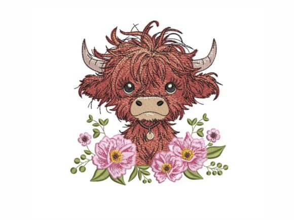 Baby Highland Cow with Flowers Embroidery Review
