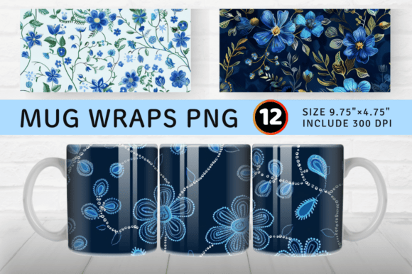 Blue Embroidery Flowers Mug Wrap Sublima Review