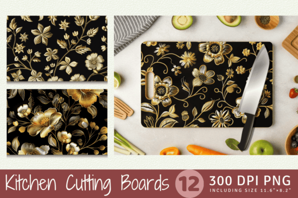 Gold Flowers Embroidery Cutting Boards S Design Review