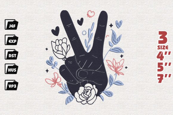 Peace Hand Sign with Flowers Embroidery Review
